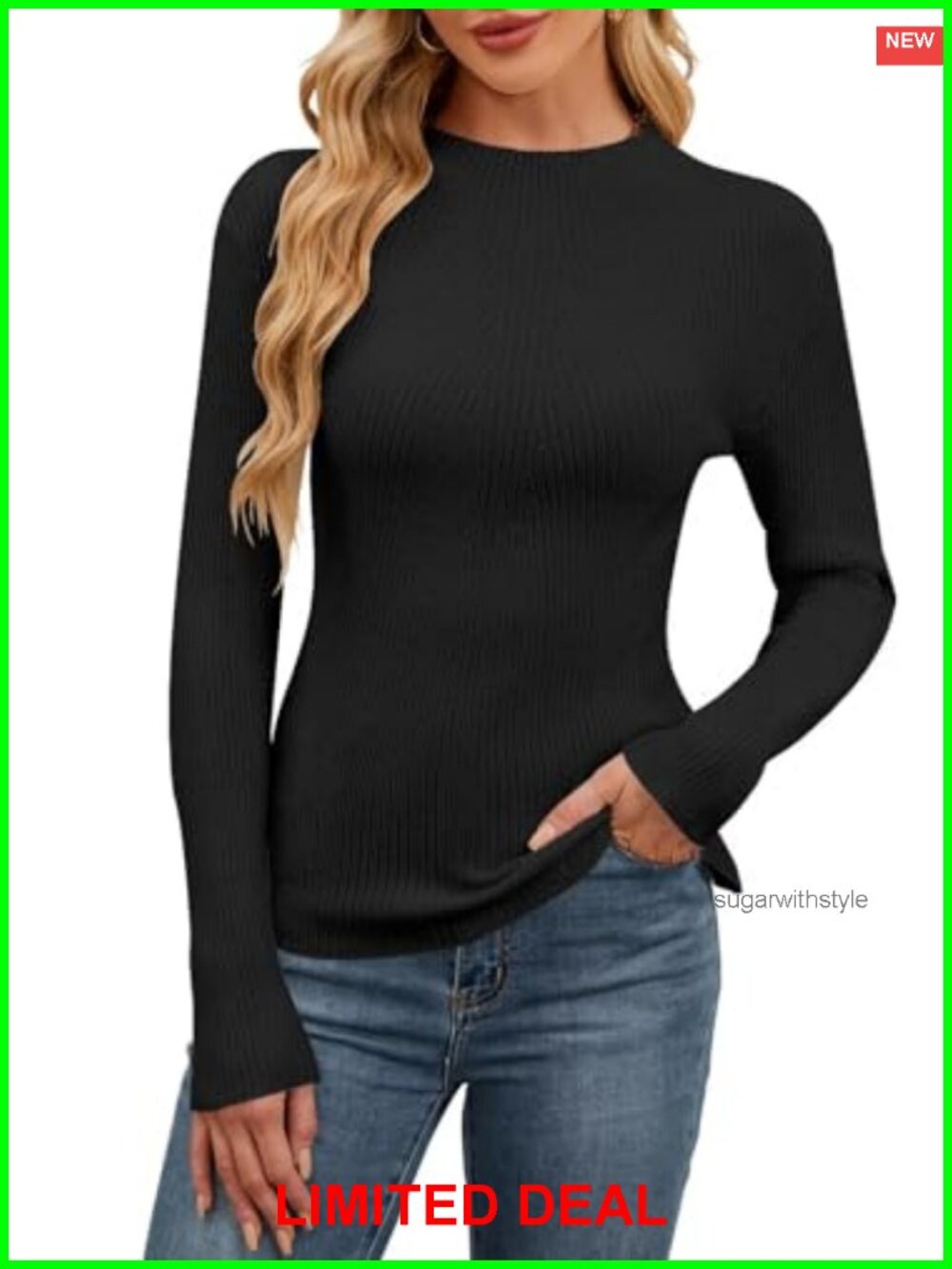 Ribbed Knit Sweater Slim Fit Mock Turtleneck Long Sleeve Pullover Jumper